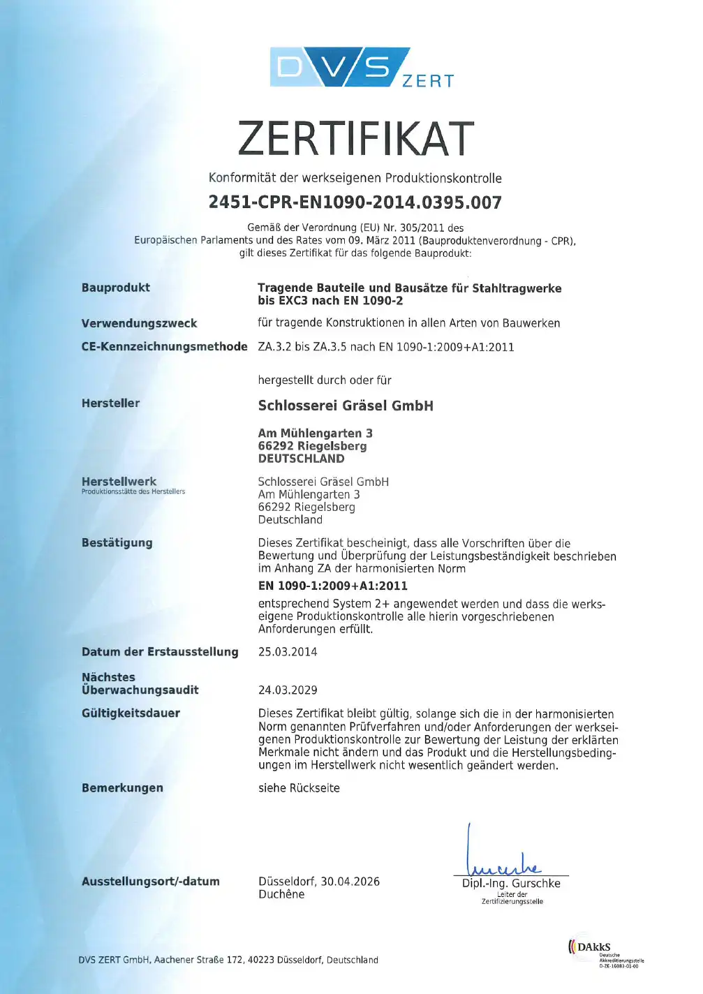 Zertifikat Stahltragwerke
